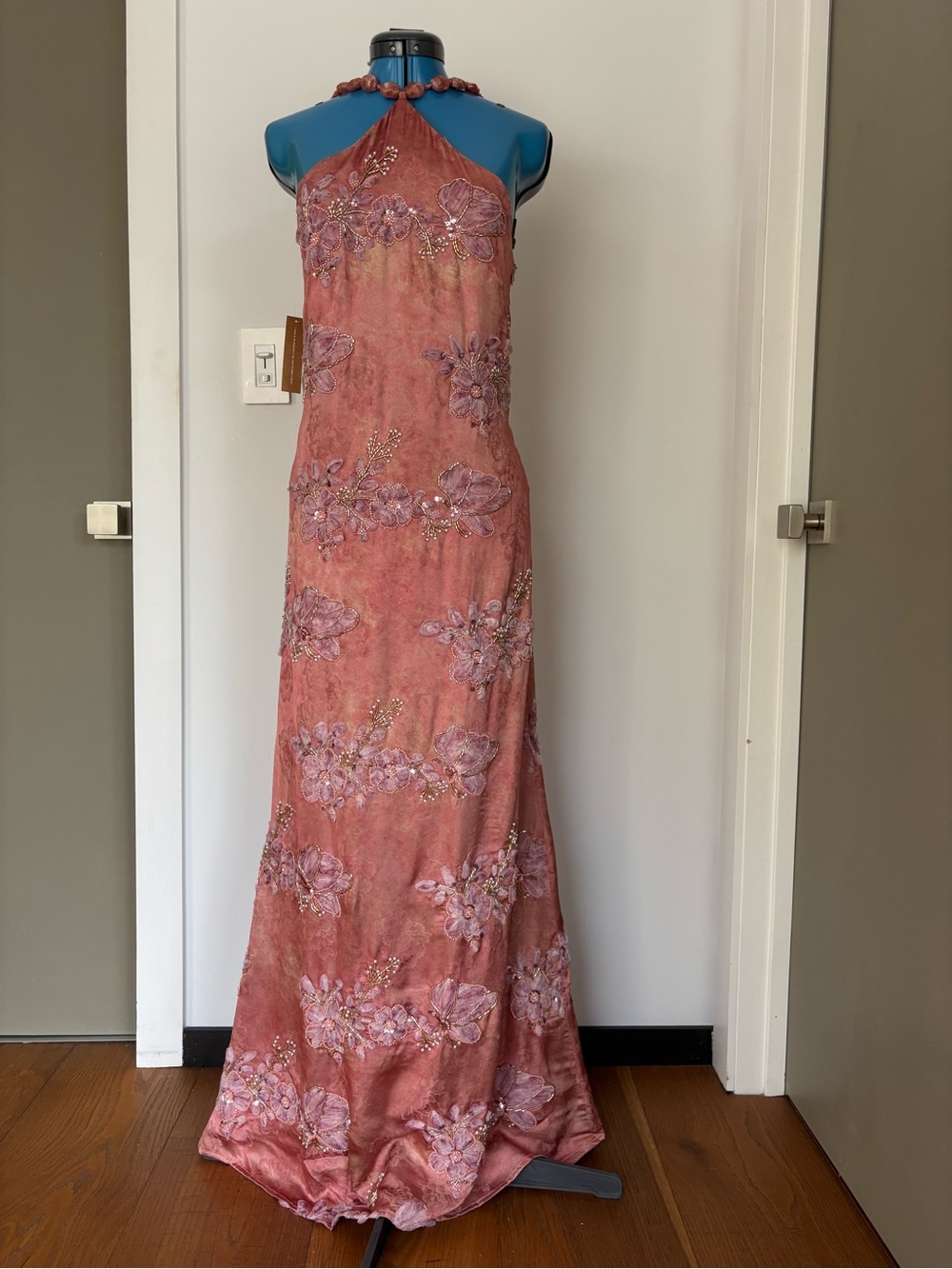 O.P.T. Kayda Calida Flor Beaded Halter Maxi Dress Size 8 NWT